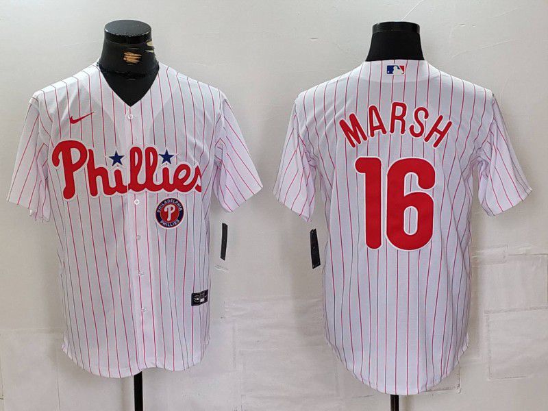 Men Philadelphia Phillies #16 Marsh White stripe Nike Game 2024 MLB Jersey style 3